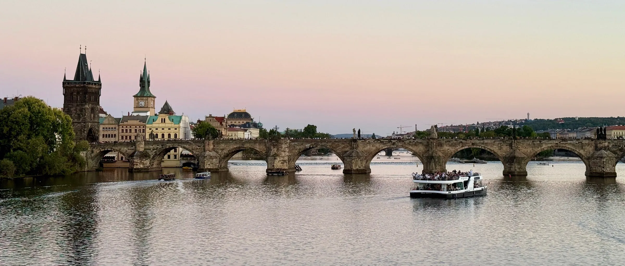 Charles Bridge over the Vltava at dusk, Prague