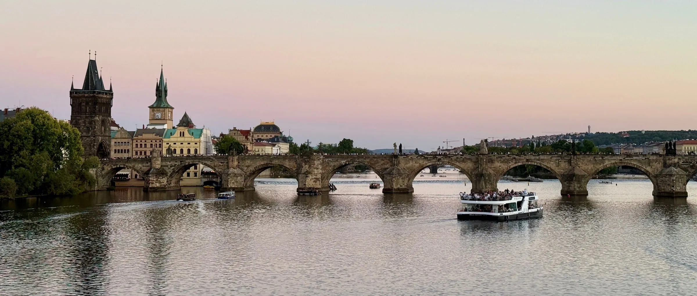 Charles Bridge over the Vltava at dusk, Prague